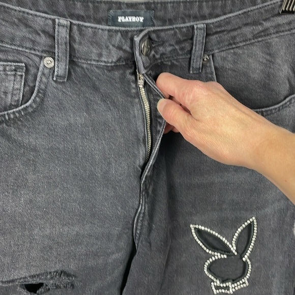 NWT Playboy High Rise Wide Leg Jeans Rhinestone Bunny Cut Out Sz 29 - Picture 6 of 16